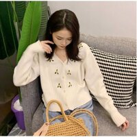 Áo len mỏng croptop dáng ngắn dài tay thu đông