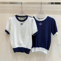 Áo Len Mtg Gu Chì Cộc Tay Họa Tiết Thêu Ngực Phối Cúc Đồng Vai Chất Len Mềm Hàng QCCC Full Tag Mác