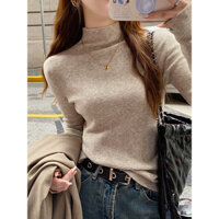 Áo len mùa thu 1.6 Top Slim-fit Cổ cao nửa cổ thời trang Trung Quốc cổ áo dệt kim nữ Đế bên trong