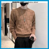 Áo len nam cao cấp cổ tròn họa tiết phối caro, áo len nam chất len lông cừu mềm mại - Fashion Fury