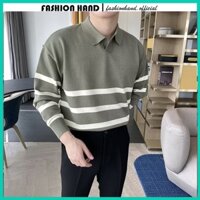 Áo len nam cao cấp phối kẻ ngang, Áo len nam cổ bẻ cá tính trẻ trung phong cách Hàn Quốc - Fashion Hand