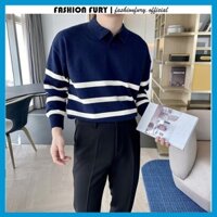 Áo len nam cổ bẻ cá tính, Áo len nam cao cấp phối kẻ ngang phong cách trẻ trung - Fashion Fury