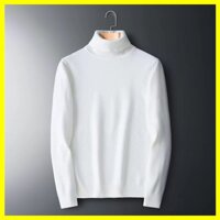 Áo len nam cổ lọ màu trắng chất chất sợi len pha visco dày đẹp hợp với nhiều lứa tuổi