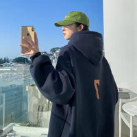 Áo len nam có mũ trùm đầu nặng thương hiệu thủy triều 2023 mới mùa xuân và mùa thu thanh niên lỏng lẻo in giản dị áo khoác hiphop trắng đen cho nam và nữ