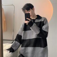 Áo len nam cổ polo from rộng mùa thu đông dài tay dày dặn, áo len sweater nam basic kẻ sọc trẻ trung Hàn Quốc