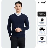 Áo len nam cổ tròn hoạ tiết vân chất len mềm mại, dày dặn siếu ấm Vitimex Menswear