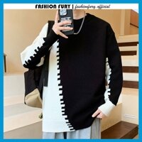Áo len nam cổ tròn lông cừu mềm mịn, Áo len nam phối 2 nửa màu cá tính - Fashion Fury