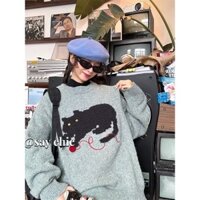 Áo len nam họa tiết mèo con Groove Áo len dài tay phong cách Hàn Quốc mới phù hợp vào mùa thu