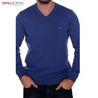 Áo len nam Hugo Boss dài tay cổ tim, mầu xanh da trời đậm