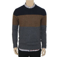 Áo len nam lông cừu POLHAM sọc ngang màu nâu xanh