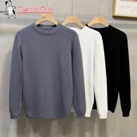Áo len nam màu trơn Áo sơ mi đáy mỏng Áo len cổ tròn dài tay
