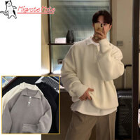 Áo Len Nam Màu Trơn Cổ Polo Mùa Đông Dài Tay Dệt Kim Phong Cách Nhật Bản Retro Thương Hiệu Thời Trang Áo Khoác