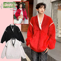 Áo Len Nam Mohair Đỏ Giáng Sinh Lễ Hội Áo Len Mùa Đông Cặp Đôi Áo Khoác