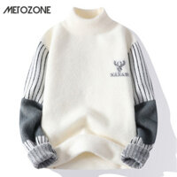 Áo len nam Mỹ xu hướng cổ điển nửa cao cổ giả lông cừu chồn nam