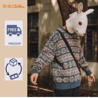 Áo len nam nữ unisex, len cổ tròn, áo len đôi thổ cẩm form rộng, phong cách Hàn Quốc
