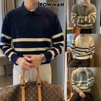 Áo len nam polo phối sọc phong cách trẻ trung, áo len nam thu đông có cổ AL09 - ROWMAN