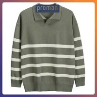 Áo Len Nam Polo Thu Đông Họa Tiết Kẻ Trẻ Trung, Áo Len Dài Tay Nam Form Rộng AL09 - PROMAN