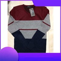 Áo Len Nam Sọc Kẻ Đỏ Xanh Xám Trẻ Trung