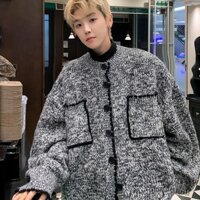 Áo Len Nam Thu Đông Mới Màu Xám Dài Tay Dệt Kim Áo Len Cardigan Áo Khoác Nam Nữ Hàn Quốc Rời Đơn Giản Đa Năng Thường Ngày Hàng Đầu