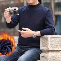 Áo len nam trung niên cổ tròn lót nhung BHG - Xanh L