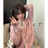 Áo len ngắn mùa thu thiết kế nữ Áo khoác Cardigan ren dáng rộng lười biếng Phong cách nhẹ nhàng Áo dệt kim