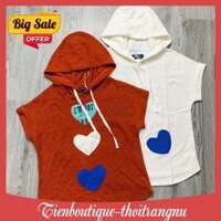 Áo Len Ngắn Tay Có Mũ Áo Thun Nữ Mỏng Dáng Rộng Hàn Quốc Phong Cách Mới