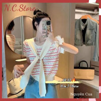 Áo Len Ngắn Tay Kèm Khăn Cổ