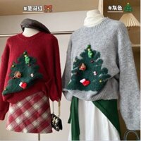 Áo len nơ màu đỏ nữ dáng rộng Top dày