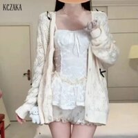 Áo len nơ rỗng cardigan nữ mỏng dáng rộng lười gió cổ chữ V áo khoác dệt kim