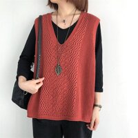 Áo len nữ, áo gile len nữ tay áo sát nách form rộng khoác ngoài GL04 - Đỏ