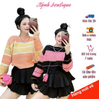 Áo len nữ , áo len croptop dài tay kẻ ngang trễ vai mềm mại phong cách Hàn Quốc nhiều màu xynh.boutique