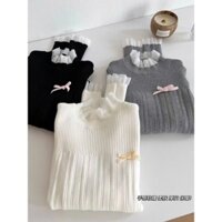 Áo len nữ cổ bèo đính nơ ngực trái kiểu dáng thanh lịch sang trọng mẫu thu đông