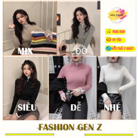 Áo len nữ cổ lọ phối ren được dệt kim sáng bóng