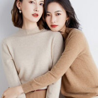 Áo len nữ cỡ lớn mới mùa xuân và mùa thu, dáng rộng, áo len cổ lọ nửa cổ, áo cơ bản dài tay, thời trang