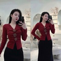 Áo Len Nữ Cổ Tim Cài 3 bông Hoa Dài Tay Thời Trang Trẻ Dưới 58kg Shop An89