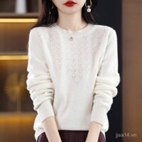 Áo len nữ cổ tròn mỏng màu đỏ mùa thu năm con thỏ, áo len dài tay rộng rãi