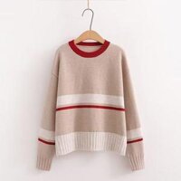 Áo len nữ cổ tròn sọc ngang form ngắn