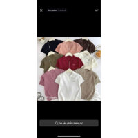 Áo len nữ cộc tay cổ bẻ gắn Tag vặn thừng trẻ trung