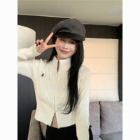 Áo len nữ croptop cổ cao 3 phân 2 khoá thêu ngựa hàng QCCC