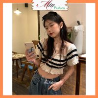 Áo len nữ croptop kẻ ngang bo eo tay xoè MS720
