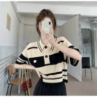 Áo len nữ croptop mongtoghi cộc tay cổ polo phong cách Hàn Quốc trẻ trung