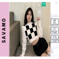áo len nữ croptop ô vuông thời trang SAVAMO s8