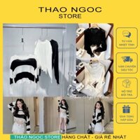 Áo len nữ croptop sọc line rách tay dài hàng nhập QC (có sẵn, hình thật) THẢO NGỌC STORE