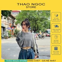 Áo len nữ croptop tay dài cổ tròn hàng nhập (có sẵn, hình thật) THẢO NGỌC STORE