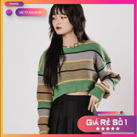 Áo Len Nữ Croptop Tay Dài họa tiết Kẻ Ngang, Áo Nữ dệt kim Cao cấp chất mềm mại hàng Quảng Châu cực xinh