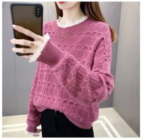 Áo len nữ dài tay phối ren đẹp nhiều màu Dv27 - HỒNG