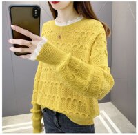 Áo len nữ dài tay phối ren đẹp nhiều màu Dv27 - VÀNG