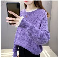 Áo len nữ dài tay phối ren đẹp nhiều màu Dv27 - Tím