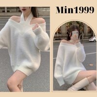 Áo len nữ dáng rộng , có thể mặc giấu quần . Áo len trễ vai . b nào tầm dưới 160cm mặc ok đó ạ ( SẴN )