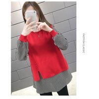 Áo len nữ đẹp - Áo len cổ tròn phối áo sơ mi Quảng Châu cao cấp - Danangsale
